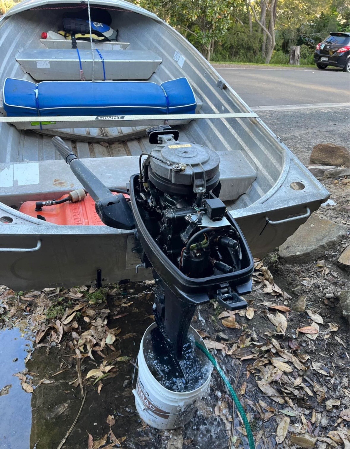 Aluminium tinnie (small row/jet boat) with trailer + outboard — pickup Pakenham