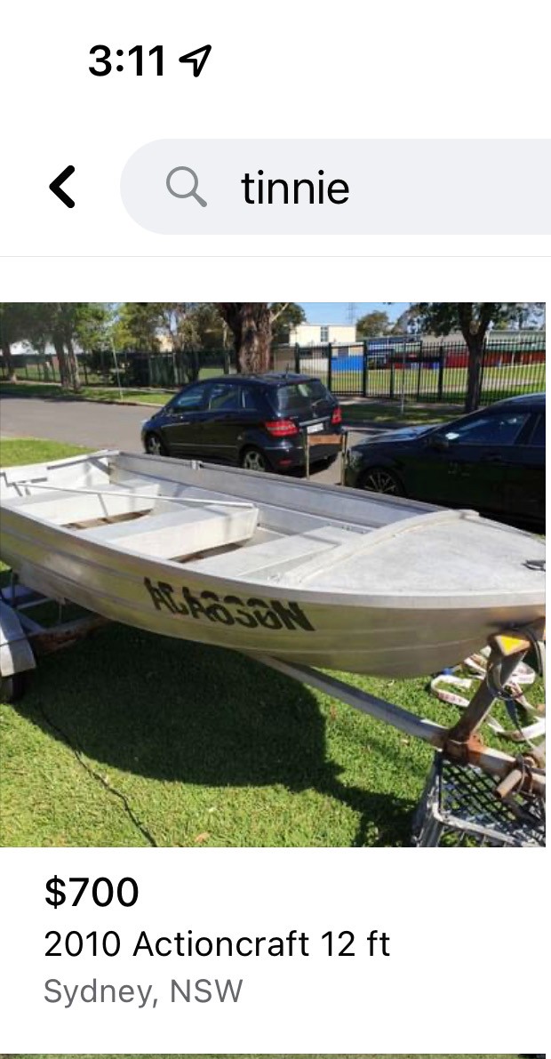 Aluminium tinnie (small row/jet boat) with trailer + outboard — pickup Pakenham